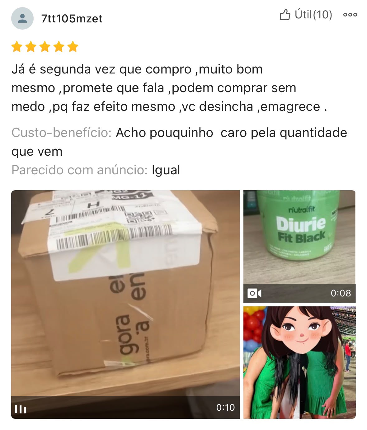 Caixa do pedido recebida pela cliente