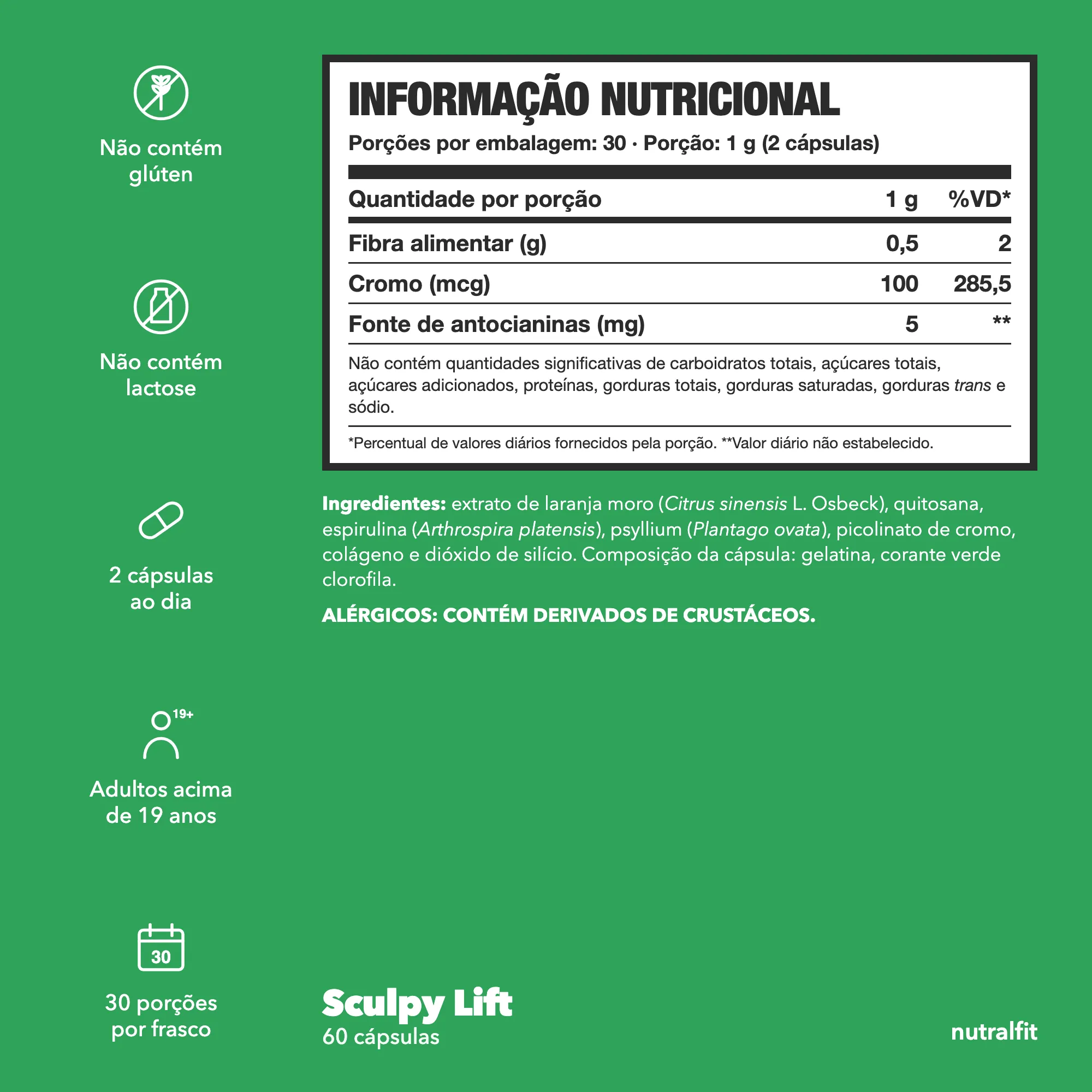Informação nutricional do Sculpy Lift